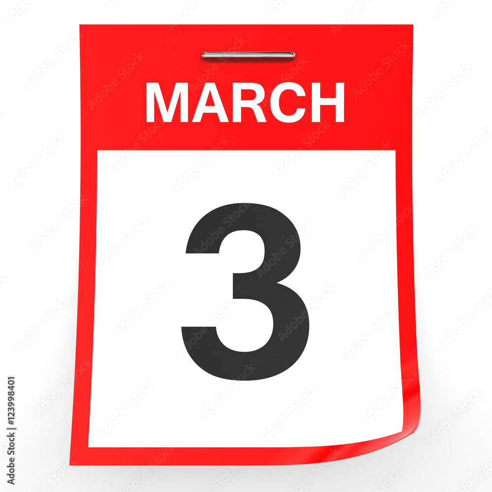 March 3. Calendar on white background.