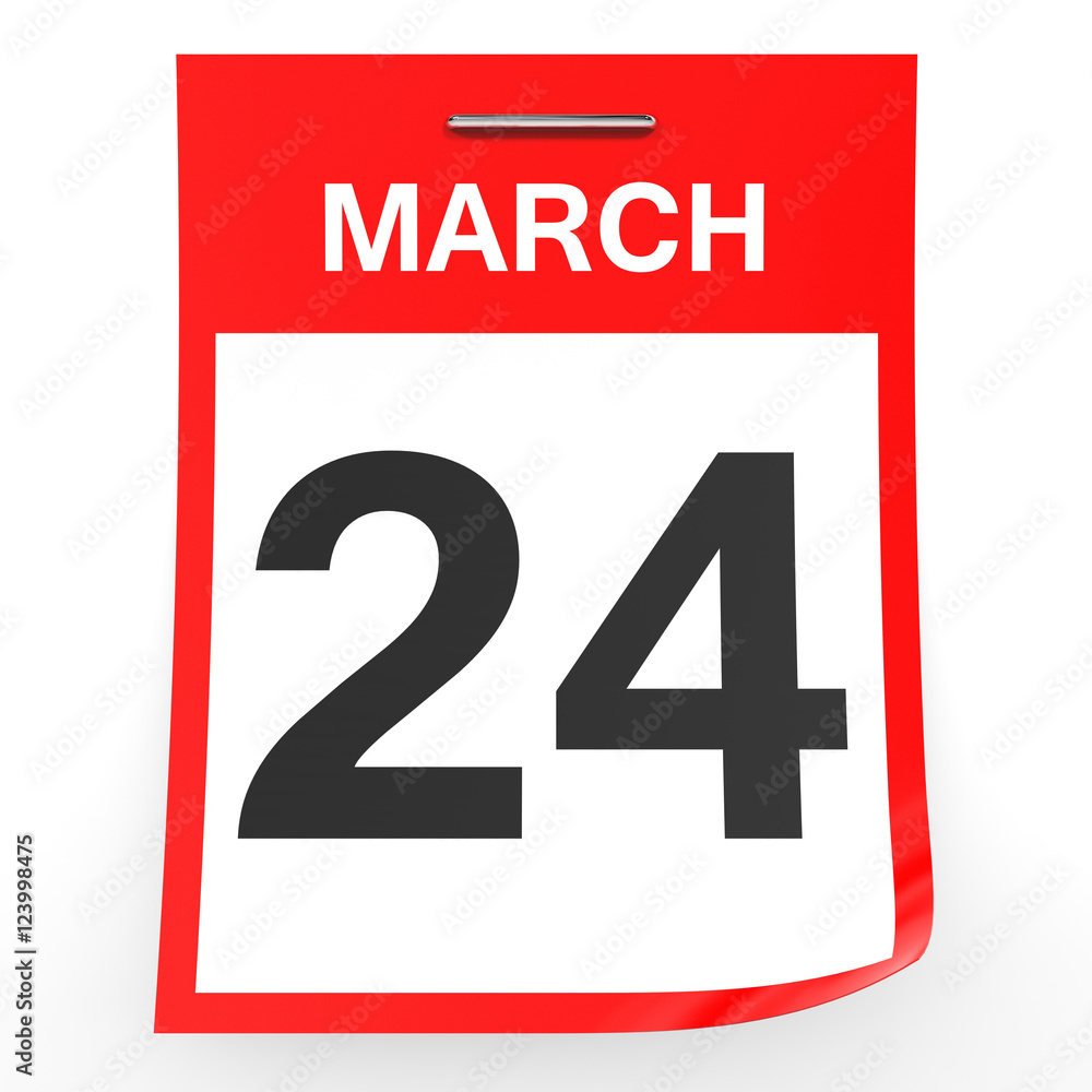 Fototapeta premium March 24. Calendar on white background.