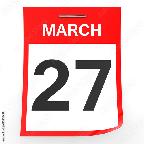 March 27. Calendar on white background.