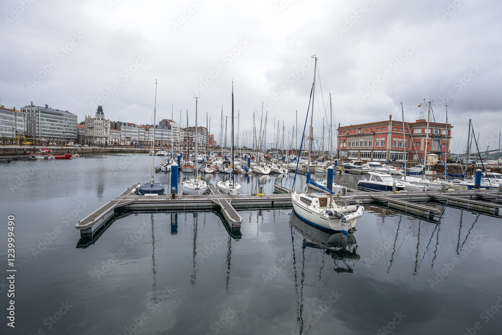 A CORUNA, GALICIA  SPAIN -13 JUNE, 2016: Harbor of A Coruna, Spain on 13 June, 2016. It provides a distribution point for agricultural goods from the region.