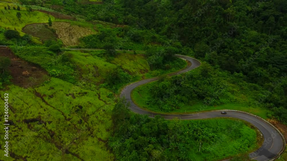 aerial view of Curve Road zigzag in the hill at Phu Tub berk mountain, Unseen in Thailand aerial view of Curve Road zigzag in the hill at Phu Tub berk mountain, Unseen in Thailand