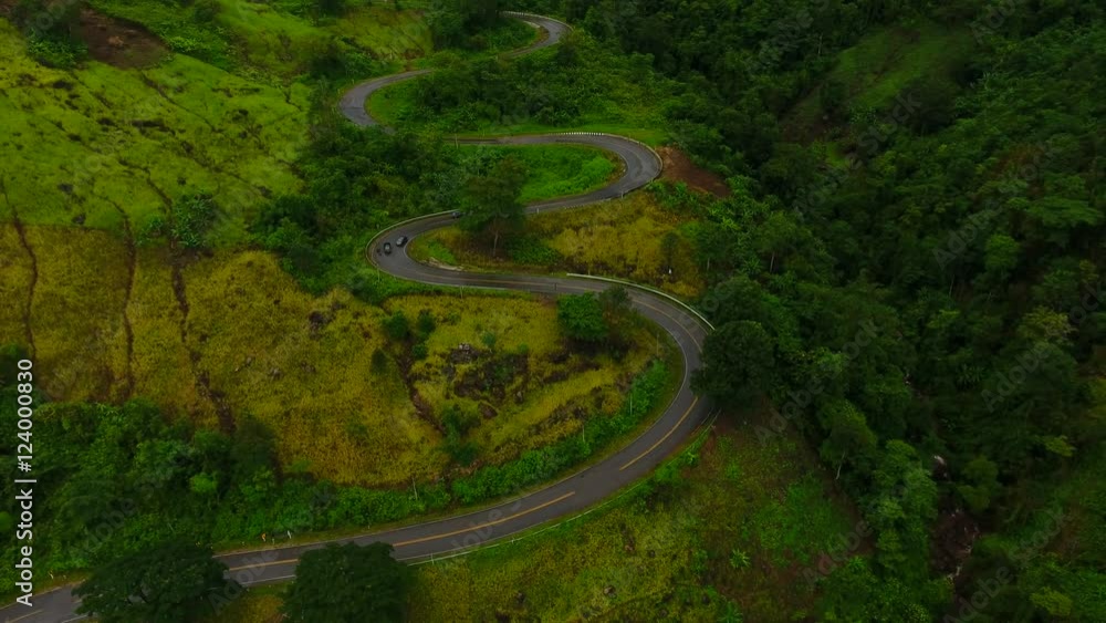 aerial view of Curve Road zigzag in the hill at Phu Tub berk mountain, Unseen in Thailand aerial view of Curve Road zigzag in the hill at Phu Tub berk mountain, Unseen in Thailand