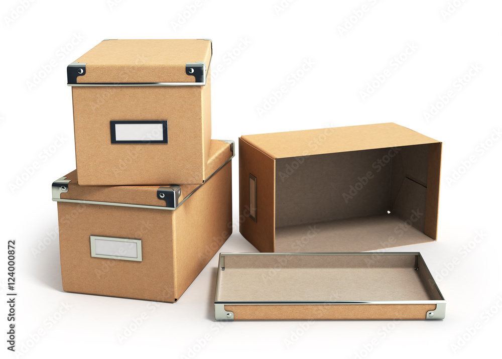 concept organization  boxes with one open empty box 3d render