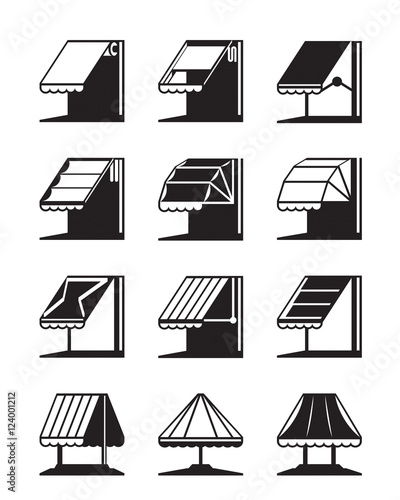 Folding awnings and canopies of buildings - vector illustration