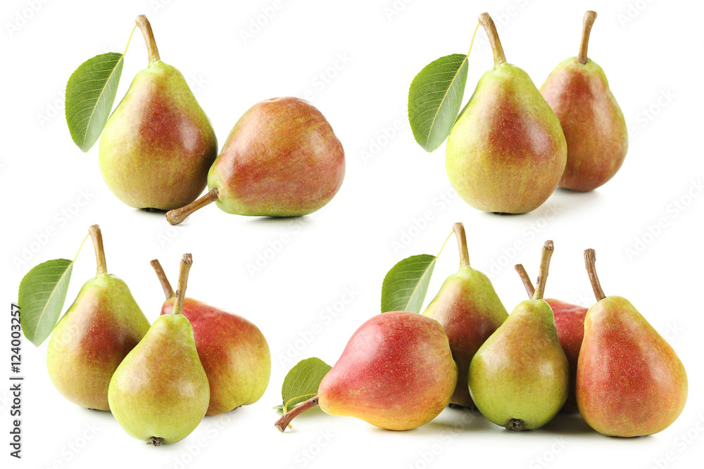 Ripe pear with leaf isolated on a white Ripe pear with leaf isolated on a white