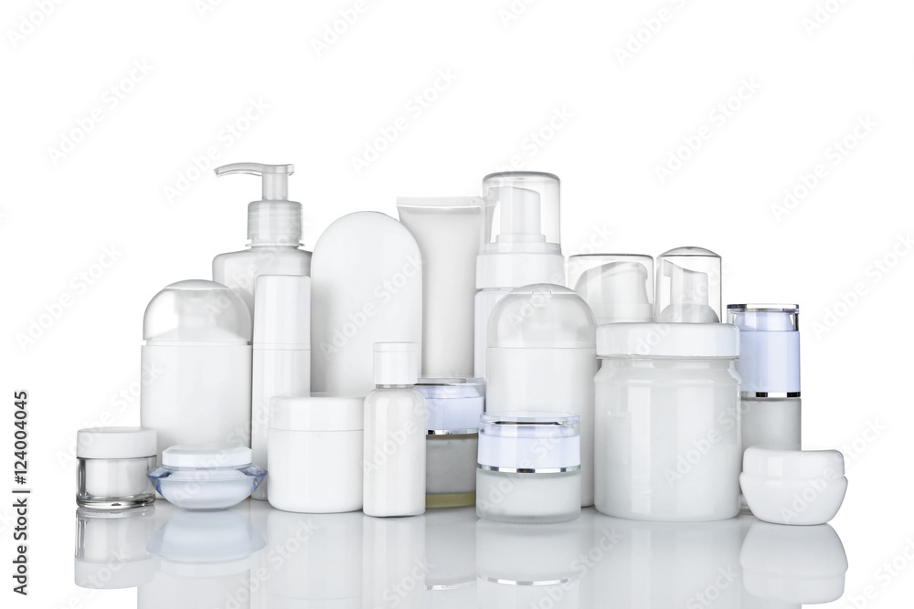 Different cosmetic bottles isolated on white Different cosmetic bottles isolated on white