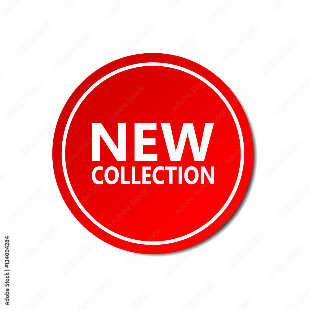 New collection sticker. Commercial red offer label. Vector isolated illustration. New collection sticker. Commercial red offer label. Vector isolated illustration.