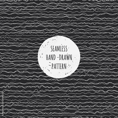 White jagged line. Hand drawn seamless background. Round frame.