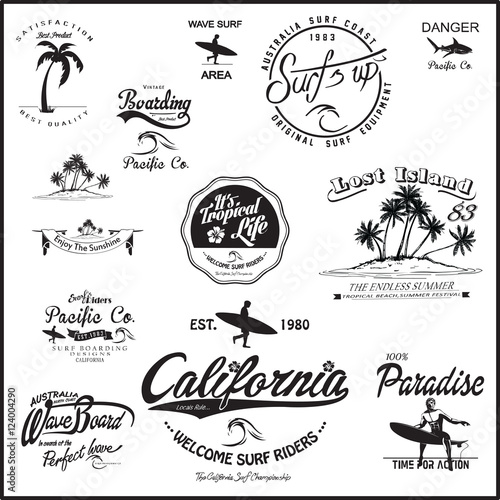 vector surf label and print set