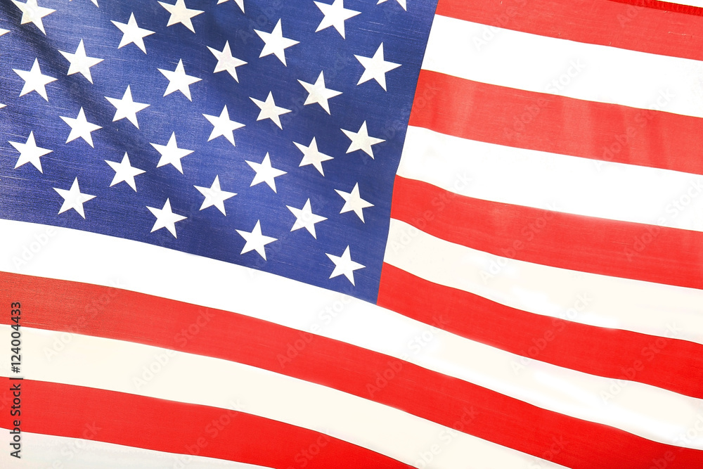Fototapeta premium Ruffled American flag, close up view