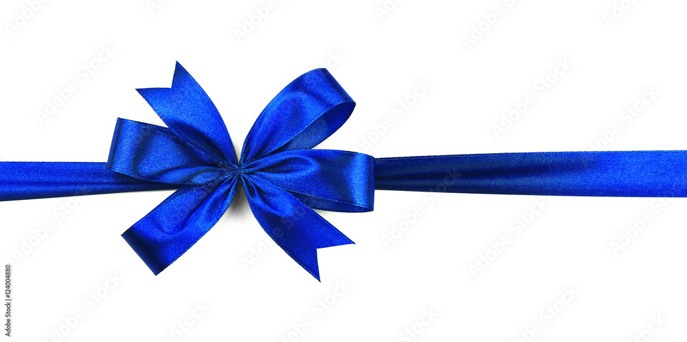 Blue ribbon with bow isolated on white