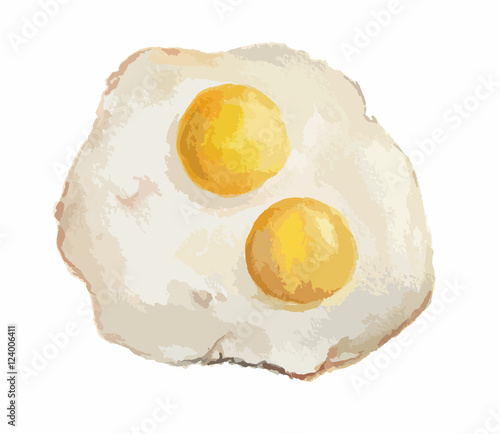 Isolated watercolor fried eggs on white background. Healthy and tasty food for breakfast.