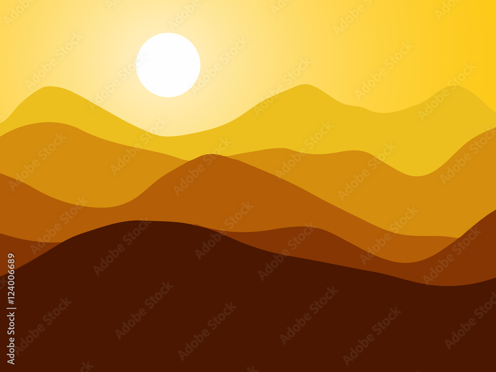 Mountains on the Sun background. Vector EPS10 illustration