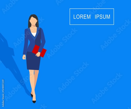 Vector illustration of faceless businesswoman with a folder in his hand isolated on a blue background