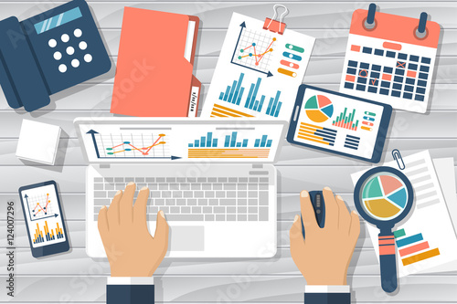 Businessman working at desk.