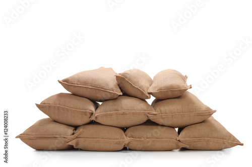 Pile of burlap sacks photo