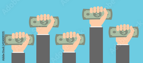 Hands holding or squeezing money bill banner concept