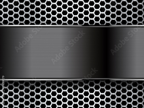 Black metallic banner. Geometric pattern of hexagons