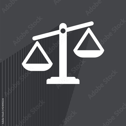 Vector icon scales / justice / for pharmacist / pharmacy. Flat design with long shadow and space for your text. Illustration.