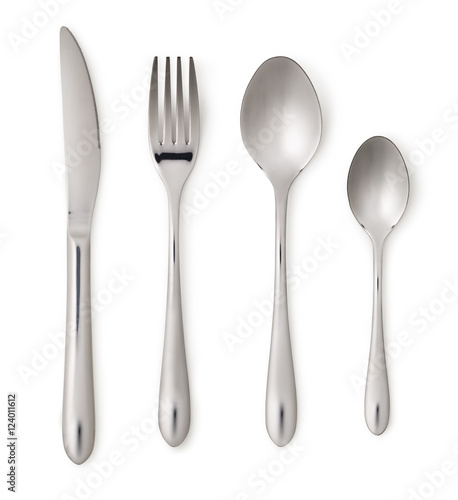 Set of steel metal table cutlery photo