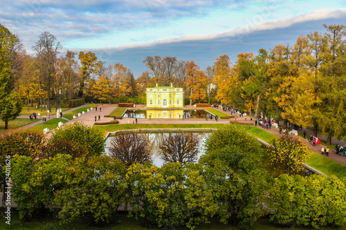 Autumn landscape in Catherine Park. View on Upper Bath Pavillion. Pushkin (Tsarskoe Selo), Russia. photo