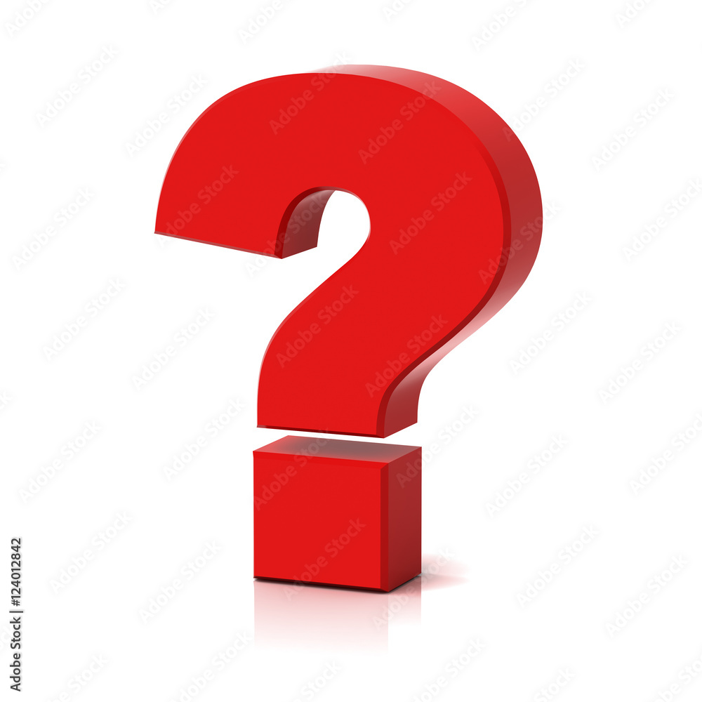 Red question mark isolated over white background with reflection and shadow 3D rendering Red question mark isolated over white background with reflection and shadow 3D rendering