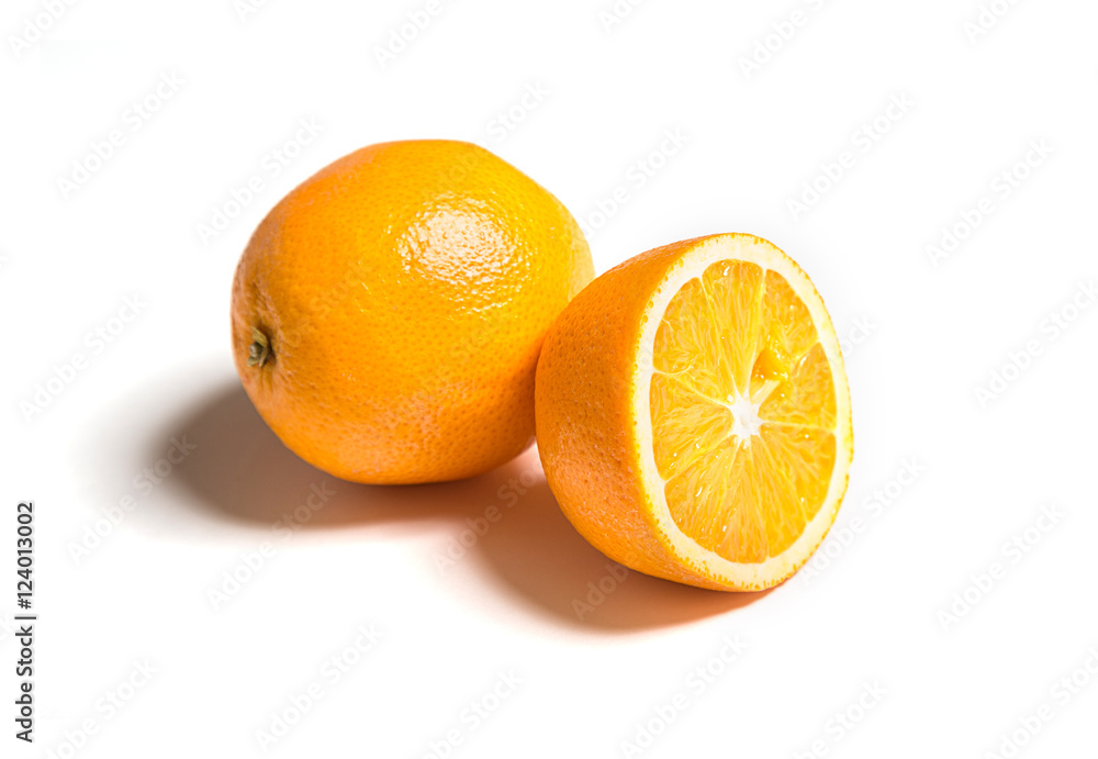 Whole and cut orange isolated on white Whole and cut orange isolated on white