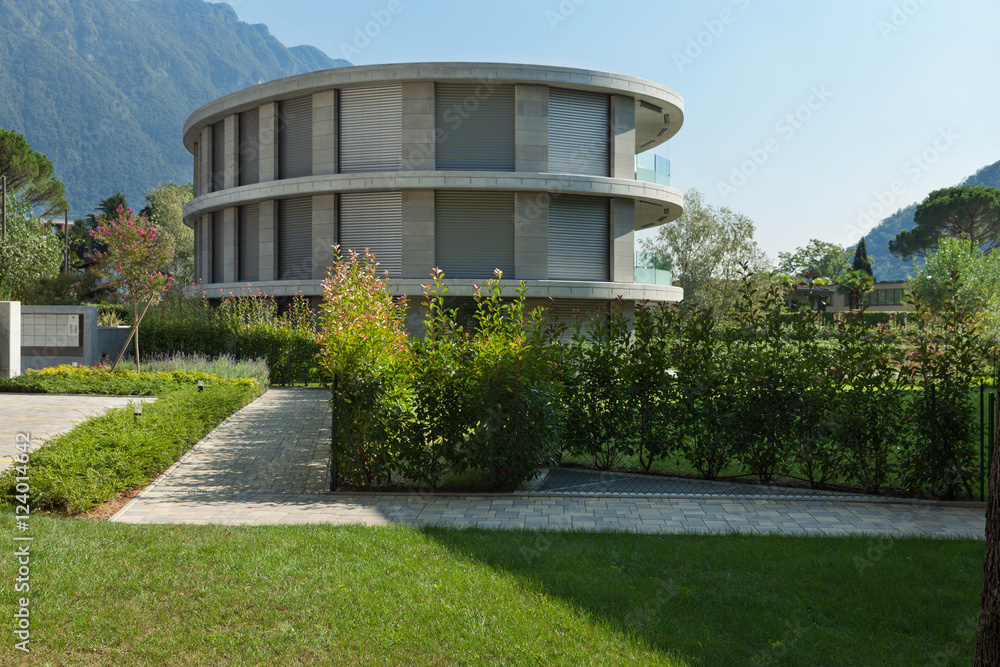 Concrete modern building.

Architect Davide Macullo. Exterior modern luxury condo.