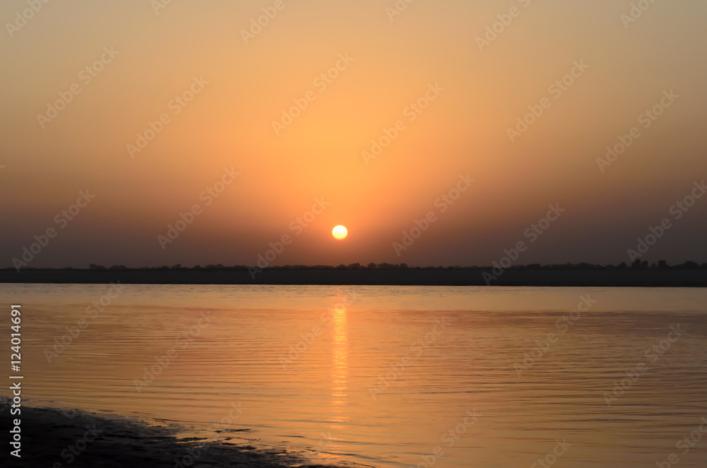 Sunset at a river in Pakistan