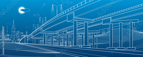 Obraz na płótnie Automotive overpass, architectural and infrastructure illustration, transport fl