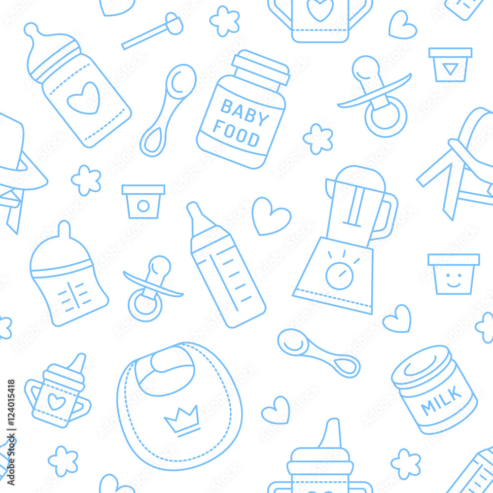 Seamless pattern baby food, pastel color, vector illustration
