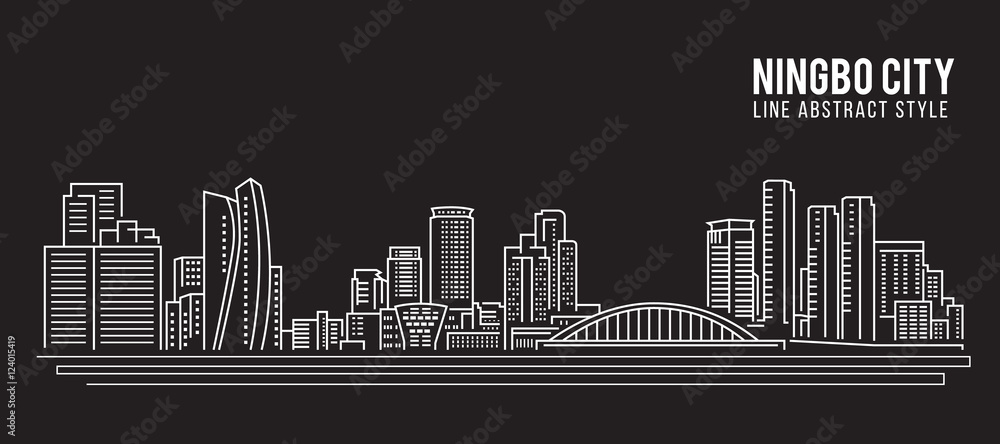 Fototapeta Cityscape Building Line art Vector Illustration design - Ningbo city