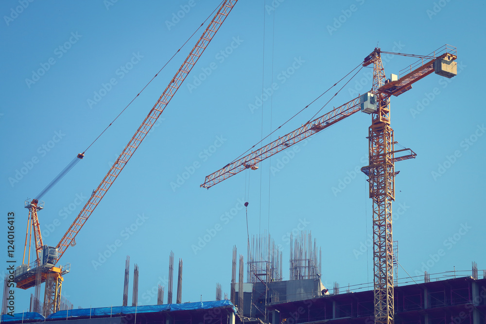 machinery crane working in construction site building industry