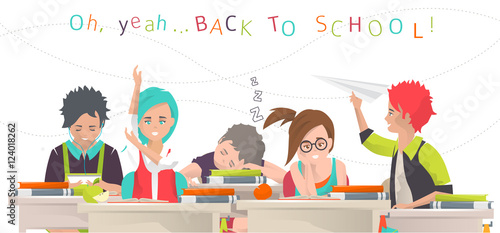 Modern vector illustration /  back to school concept /  classroom with pupils
