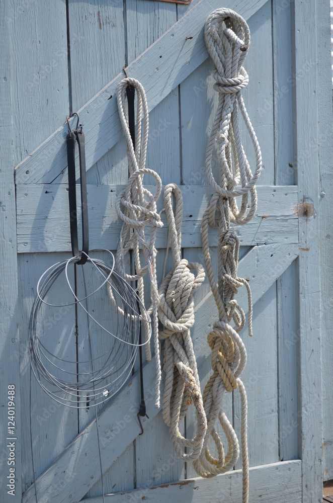 maritime knots hanging on door