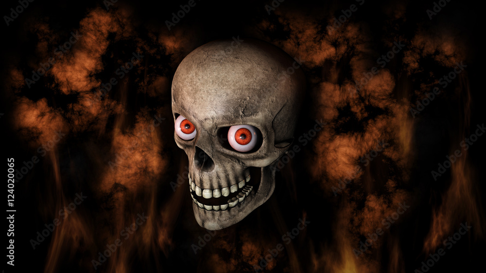 Human Skull With Eyes And Scary, Evil Look 3D Rendering Human Skull With Eyes And Scary, Evil Look 3D Rendering