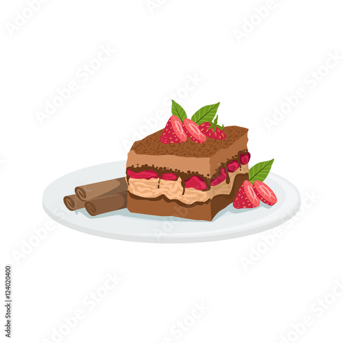 Tiramisu European Cuisine Food Menu Item Detailed Illustration