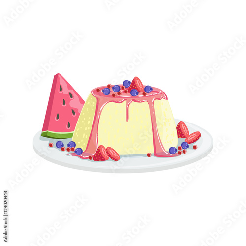 Panna Cotta European Cuisine Food Menu Item Detailed Illustration