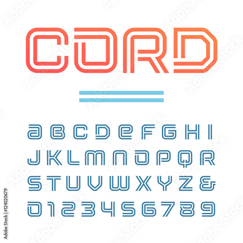 Linear font. Vector alphabet with stripes effect letters and num photo
