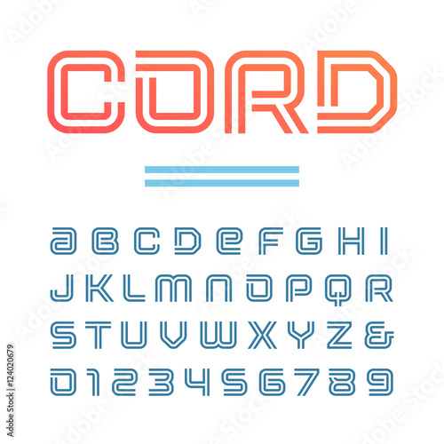 Linear font. Vector alphabet with stripes effect letters and num