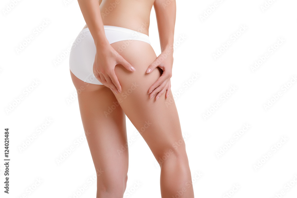 Checking cellulite woman hip close up