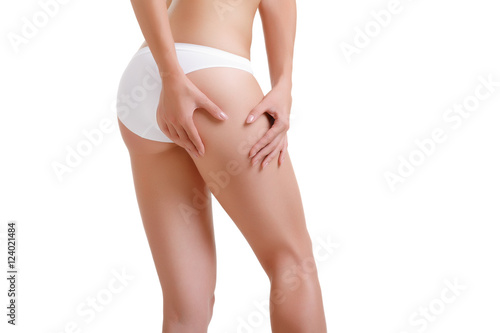 Checking cellulite woman hip close up