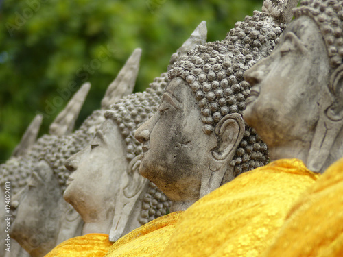 AYUTTHAYA  THAILAND - August 5  Old Buddha Around the wall in Wat Yai ChaiMongkhon  Thailand on August 5 2015 in Ayutthaya Thailand. There is built after King Naresuan s Victory over the Burmese
