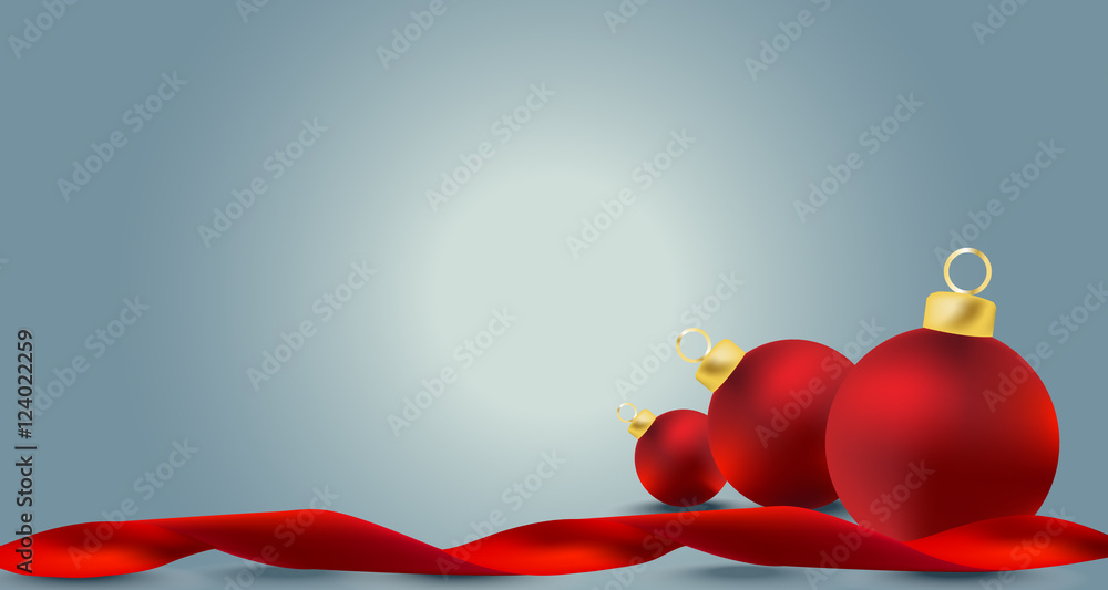 Christmas balls, red ribbon, on abstract background Stock Vector