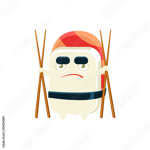 Funny Maki Sushi Character With Eating Sticks