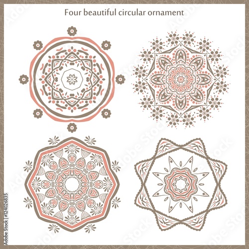 Set vintage circular ornament. Mandala. Vintage decorative elements. Ethnic.