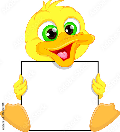 Cute baby duck cartoon and blank sign