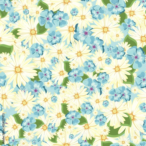 Beautiful floral seamless pattern. Bright buds, leaves, flowers. Vintage pattern