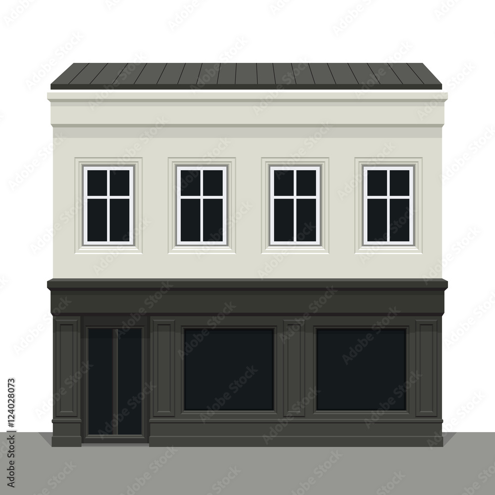 Facade building. Front of house. Vector detailed illustration. Isolated on white background.