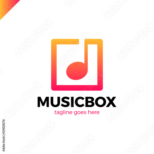 square abstract music note vector logo icon. This logotype graphic also represents music industry, digital music, musical app button